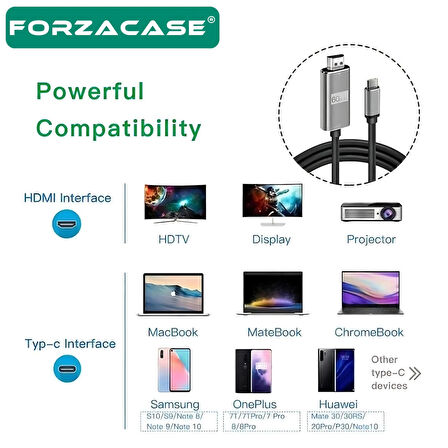 Forzacase Type-C 4K Ultra Full HD 60Hz HDTV Görüntü Aktarım Kablosu Macbook Telefon uyumlu - FC832