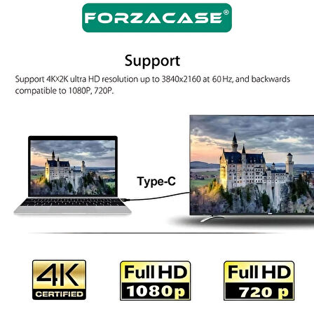 Forzacase Type-C 4K Ultra Full HD 60Hz HDTV Görüntü Aktarım Kablosu Macbook Telefon uyumlu - FC832