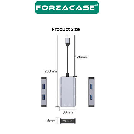 Forzacase 6in1 USB 3.1 Type-C 4 Port USB Çoklayıcı OTG SD Kart Okuyucu Mac iPhone 15 16 Uyumlu FC833