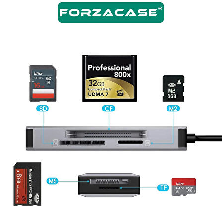 Forzacase 5in1 USB 3.1 Type-C OTG SD - TF - CF Kart Okuyucu Mac iPhone 15 16 ile Uyumlu - FC834
