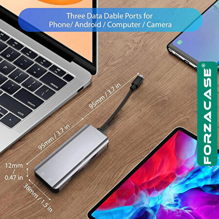 Forzacase 5in1 USB 3.1 Type-C OTG SD - TF - CF Kart Okuyucu Mac iPhone 15 16 ile Uyumlu - FC834