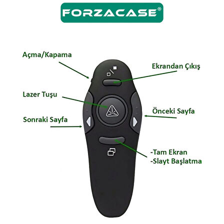 Forzacase 2.4 GHz Kablosuz Sunum Kumandası Sunum Slayt Kumandası 15 Metre Çekim Mesafeli - FC835