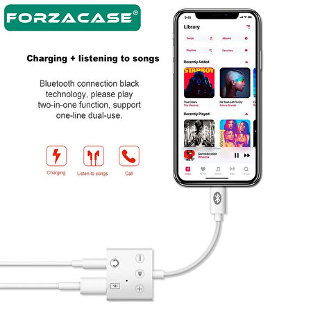 Forzacase iPhone Telefonlar ile uyumlu Kontrol Tuşlu Lightning Şarj ve 3.5mm Kulaklık Çevirici FC846