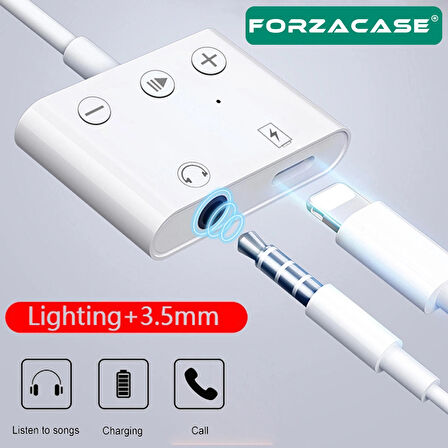 Forzacase iPhone Telefonlar ile uyumlu Kontrol Tuşlu Lightning Şarj ve 3.5mm Kulaklık Çevirici FC846