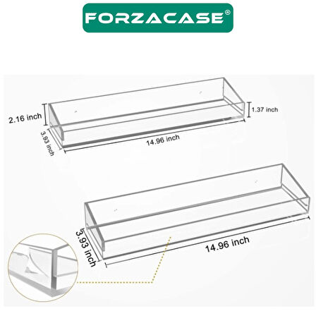 Forzacase 2 Adet Yapışkan Monteli Şık ve Minimalist Tasarımlı Akrilik Şeffaf Duvar Banyo Mutfak Rafı FC857