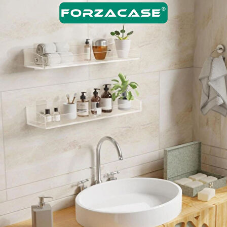 Forzacase 2 Adet Yapışkan Monteli Şık ve Minimalist Tasarımlı Akrilik Şeffaf Duvar Banyo Mutfak Rafı FC857