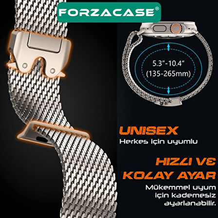 Forzacase Apple Watch 11 46mm ile uyumlu Mekanizmalı Metal Hasır Kordon Kayış - FC864