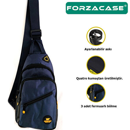 Forzacase Unisex Su Geçirmez Kulaklık Çıkışlı 3 Bölmeli Quatro Çapraz Göğüs ve Sırt Çantası FC868