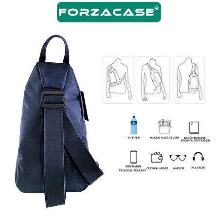 Forzacase Unisex Su Geçirmez Kulaklık Çıkışlı 3 Bölmeli Quatro Çapraz Göğüs ve Sırt Çantası FC868