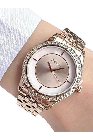 Ferrucci Rosegold Çelik Şık Kadın Kol Saati+Nazarlıklı Set Hediyeli