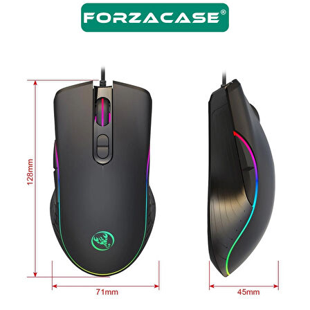 Forzacase RGB Işıklı Örgü Kablolu 7200 DPI Makrolu 7 Tuş Gaming Oyuncu Mouse - FC872