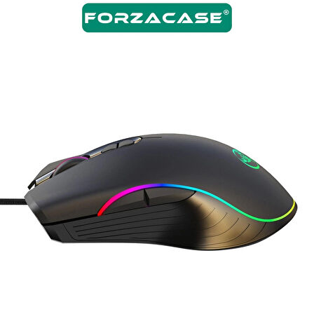 Forzacase RGB Işıklı Örgü Kablolu 7200 DPI Makrolu 7 Tuş Gaming Oyuncu Mouse - FC872