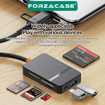 Forzacase 8in1 Usb-C + USB 8 Port MS CF TF SD DHC SDXC Kamera Kart Tak Çalıştır Kart Okuyucu - FC874