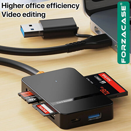 Forzacase 8in1 Usb-C + USB 8 Port MS CF TF SD DHC SDXC Kamera Kart Tak Çalıştır Kart Okuyucu - FC874