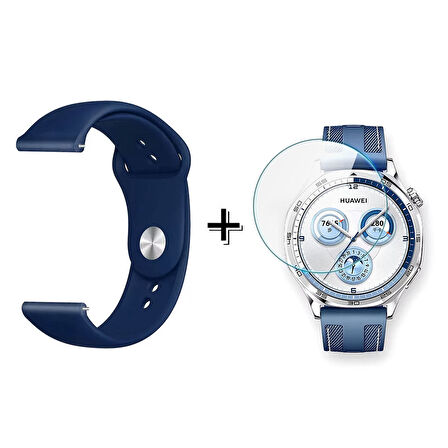 Forzacase Huawei Watch GT 5 Pro 46mm ile uyumlu Silikon Kordon Kayış + Kırılmaz Cam Koruma - FC875