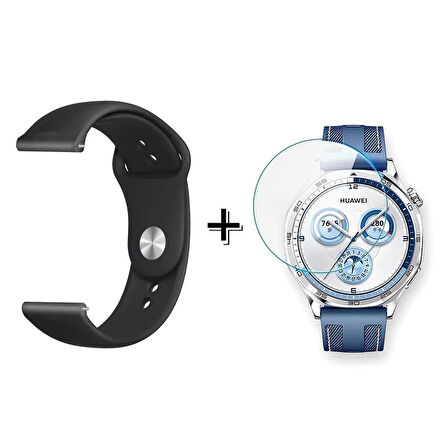 Forzacase Huawei Watch GT 5 Pro 46mm ile uyumlu Silikon Kordon Kayış + Kırılmaz Cam Koruma - FC875