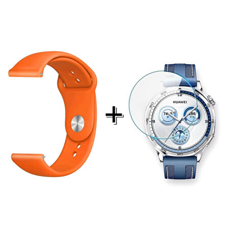 Forzacase Huawei Watch GT 5 Pro 46mm ile uyumlu Silikon Kordon Kayış + Kırılmaz Cam Koruma - FC875