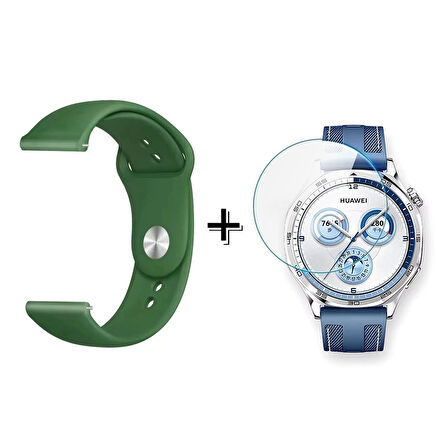 Forzacase Huawei Watch GT 5 Pro 46mm ile uyumlu Silikon Kordon Kayış + Kırılmaz Cam Koruma - FC875
