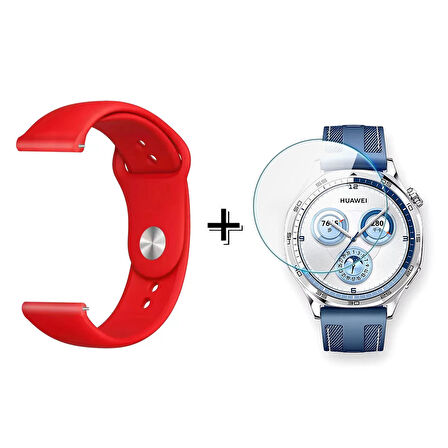 Forzacase Huawei Watch GT 5 46mm ile uyumlu Silikon Kordon Kayış + Kırılmaz Cam Koruma - FC875