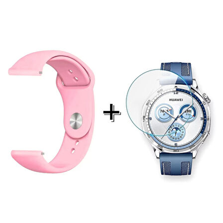Forzacase Huawei Watch GT 5 46mm ile uyumlu Silikon Kordon Kayış + Kırılmaz Cam Koruma - FC875