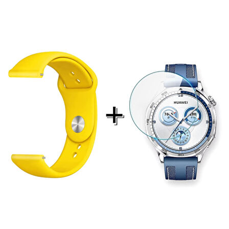 Forzacase Huawei Watch GT 5 46mm ile uyumlu Silikon Kordon Kayış + Kırılmaz Cam Koruma - FC875