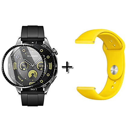Forzacase Huawei Watch GT4 46 mm ile uyumlu Silikon Kordon Kayış + Ekran Koruma Filmi - FC875