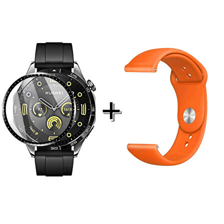 Forzacase Huawei Watch GT4 46 mm ile uyumlu Silikon Kordon Kayış + Ekran Koruma Filmi - FC875