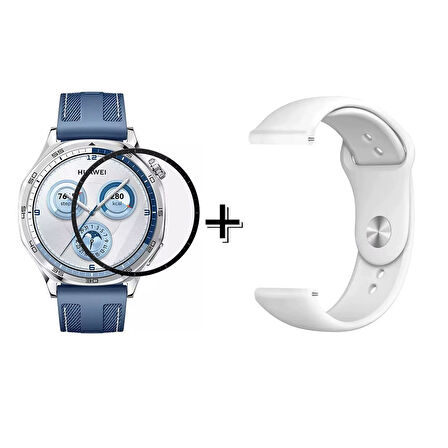 Forzacase Huawei Watch GT5 46 mm ile uyumlu Silikon Kordon Kayış + Ekran Koruma Filmi - FC875