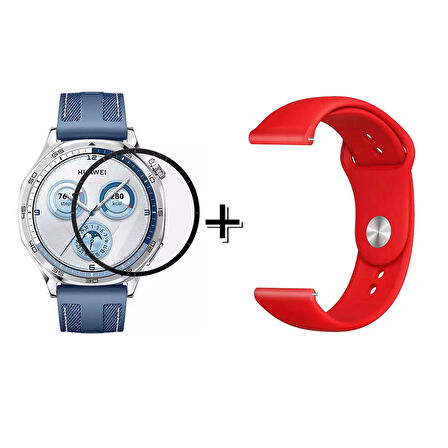 Forzacase Huawei Watch GT5 46 mm ile uyumlu Silikon Kordon Kayış + Ekran Koruma Filmi - FC875