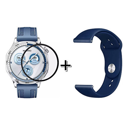 Forzacase Huawei Watch GT5 46 mm ile uyumlu Silikon Kordon Kayış + Ekran Koruma Filmi - FC875
