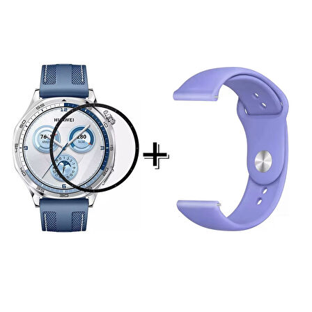 Forzacase Huawei Watch GT5 46 mm ile uyumlu Silikon Kordon Kayış + Ekran Koruma Filmi - FC875