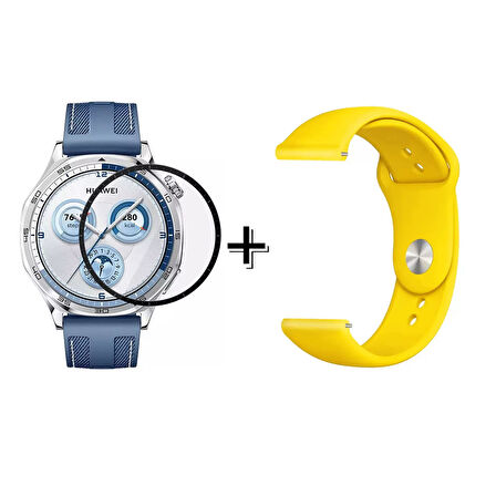 Forzacase Huawei Watch GT5 46 mm ile uyumlu Silikon Kordon Kayış + Ekran Koruma Filmi - FC875