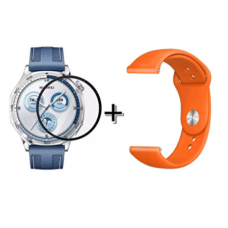 Forzacase Huawei Watch GT5 46 mm ile uyumlu Silikon Kordon Kayış + Ekran Koruma Filmi - FC875