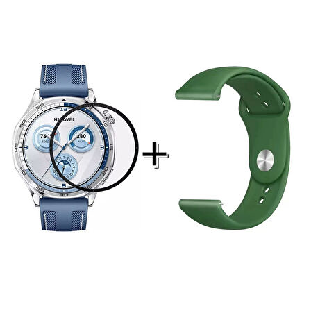 Forzacase Huawei Watch GT5 46 mm ile uyumlu Silikon Kordon Kayış + Ekran Koruma Filmi - FC875