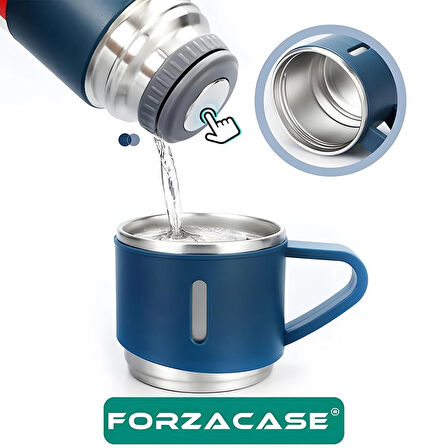 Forzacase 4 Bardaklı Paslanmaz Çelik 600 ml Sıcak Soğuk Tutan Çay Kahve Su Termosu - FC877