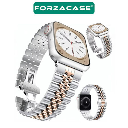 Forzacase Apple Watch 9 45mm ile uyumlu Rolex Tasarım Metal Kordon Kayış - FC878