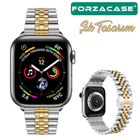 Forzacase Apple Watch 9 45mm ile uyumlu Rolex Tasarım Metal Kordon Kayış - FC878