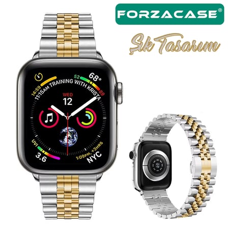 Forzacase Apple Watch 12 46mm ile uyumlu Rolex Tasarım Metal Kordon Kayış - FC878