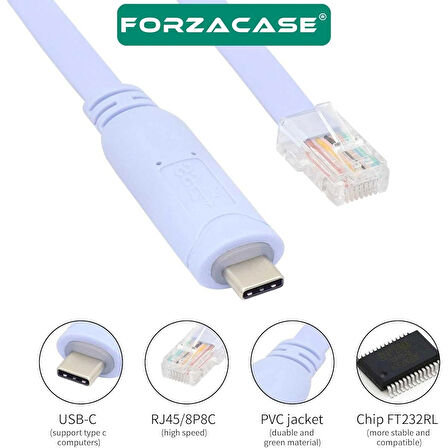 Forzacase 1.8mt Type-C Cisco Seri Yönlendirici USB’den RJ45’e Çeviren Konsol Kablosu Mavi - FC882