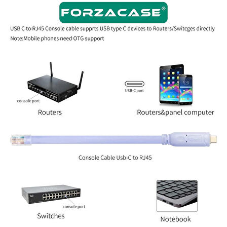 Forzacase 1.8mt Type-C Cisco Seri Yönlendirici USB’den RJ45’e Çeviren Konsol Kablosu Mavi - FC882