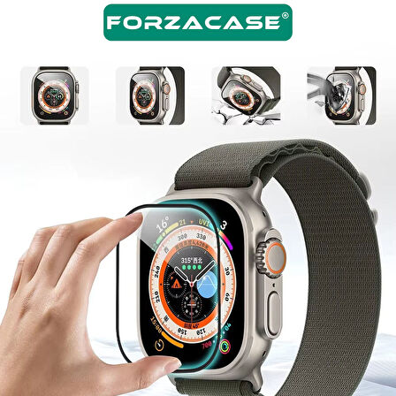 Forzacase Apple Watch Ultra 49mm ile uyumlu Tam Kaplayan Temperli Cam Ekran Koruyucu - FC887