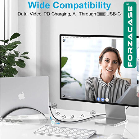 Forzacase 240W PD Type-C to Type-C LED Ekranlı 8K@60Hz 40Gbps Data ve Şarj Kablosu - FC896