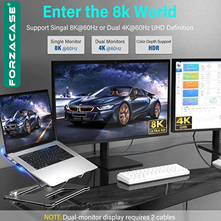 Forzacase 240W PD Type-C to Type-C LED Ekranlı 8K@60Hz 40Gbps Data ve Şarj Kablosu - FC896