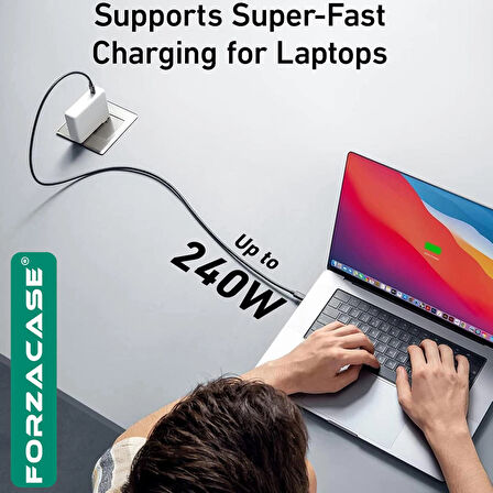 Forzacase 240W PD Type-C to Type-C LED Ekranlı 8K@60Hz 40Gbps Data ve Şarj Kablosu - FC896