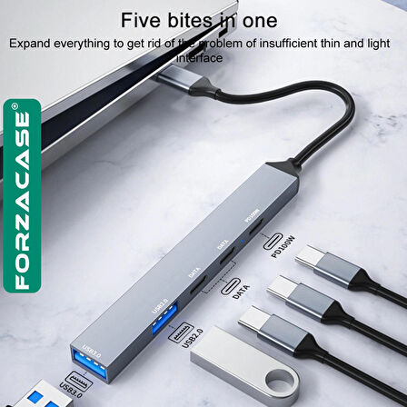 Forzacase 5in1 Type-C to USB 3.0 PD Çoklayıcı 100W Şarj Adaptörü USB-C Çoklayıcı Çevirici - FC902