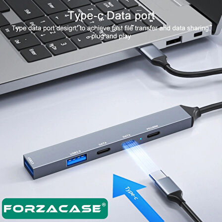 Forzacase 5in1 Type-C to USB 3.0 PD Çoklayıcı 100W Şarj Adaptörü USB-C Çoklayıcı Çevirici - FC902