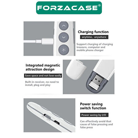 Forzacase 2.4 GHz Kablosuz Sunum Kumandası Sunum Slayt Kumandası 100 Metre Çekim Mesafeli - FC904