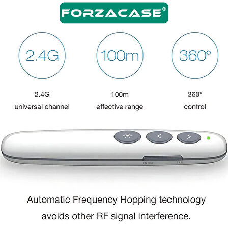 Forzacase 2.4 GHz Kablosuz Sunum Kumandası Sunum Slayt Kumandası 100 Metre Çekim Mesafeli - FC904