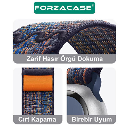 Forzacase Apple Watch 10 46mm ile uyumlu Hasır Örgü Cırtlı Kordon Kayış - FC909