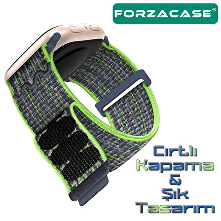 Forzacase Apple Watch 10 46mm ile uyumlu Hasır Örgü Cırtlı Kordon Kayış - FC909
